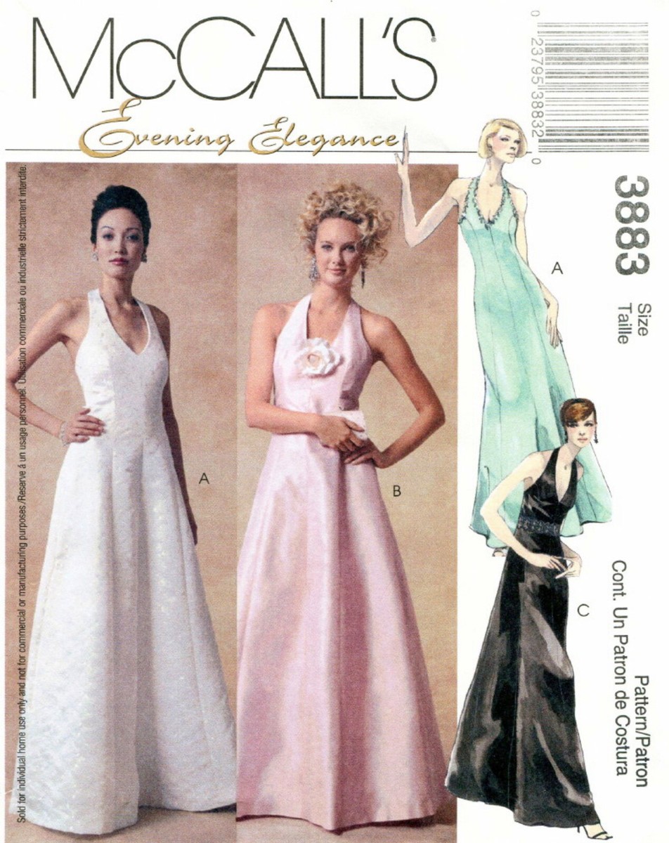 McCall's 3883 Misses' Halter Evening Dress, Gown, Sizes 6-8-10-12