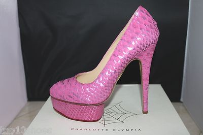 $1.5K CHARLOTTE OLYMPIA PRISCILLA PYTHON PINK FUCHSIA PLATFORM SHOES PUMP 37 NEW