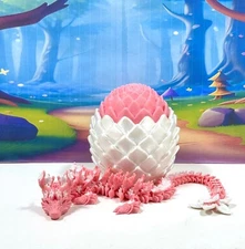 3D Printed Dragon with Egg, 12" Articulated Cherry Blossom Fidget Dragon Toy