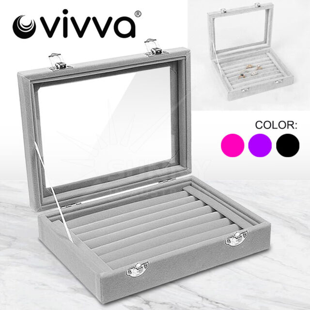 Vivva Velvet Ring Earring Jewelry Display Organizer Box Tray Holder Storage Case