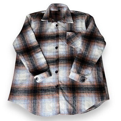 Windsor Brown & Gray Plaid Oversized Button Long Sleeve Flannel Women s Size L