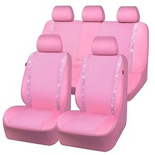 Bling Diamond Car Seat Covers Shining Rhinestone Full Set Pink Leather