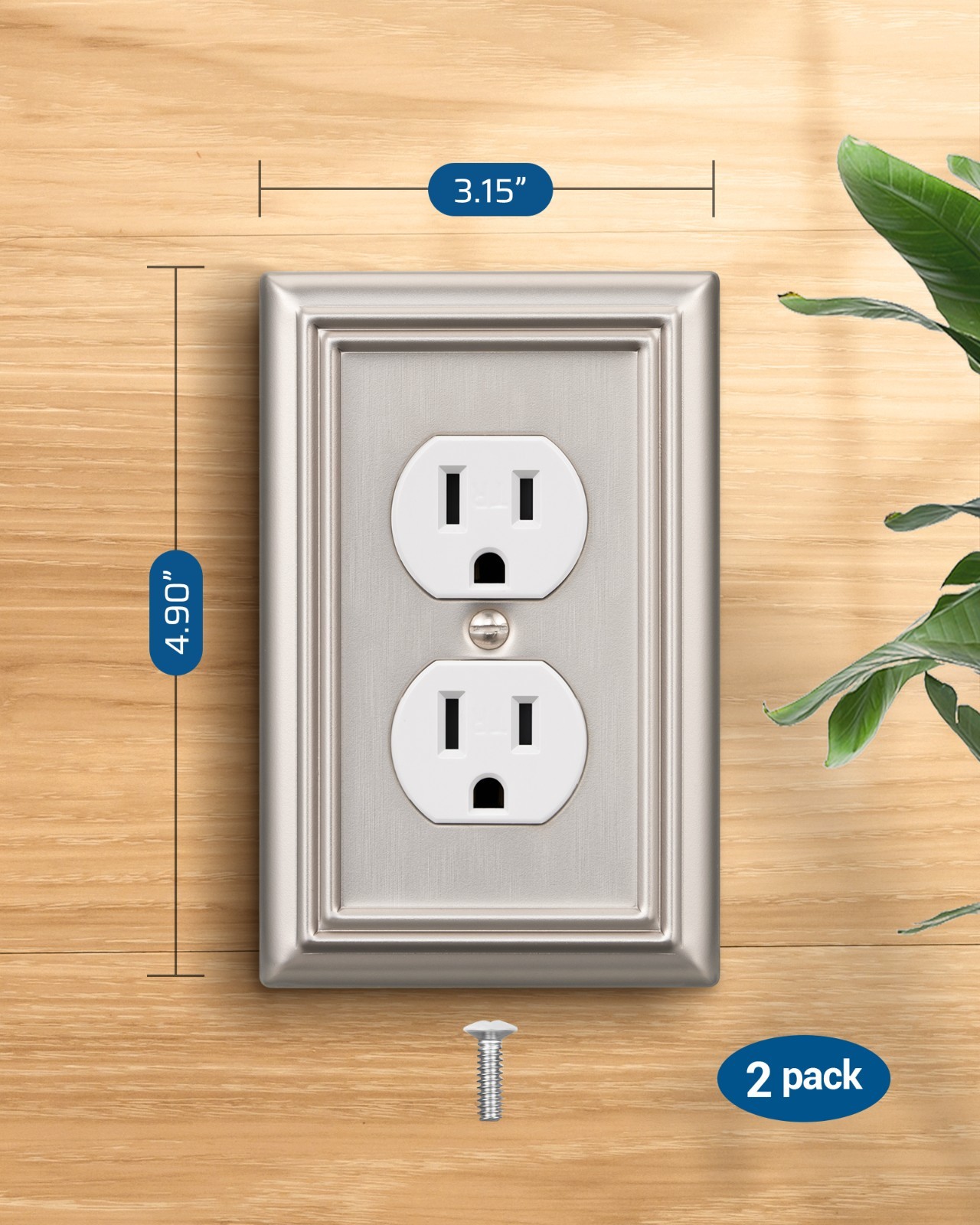 DEWENWILS Duplex Outlet Covers, Brushed Nickel Outlet Wall Plates,Metal,2 Pack