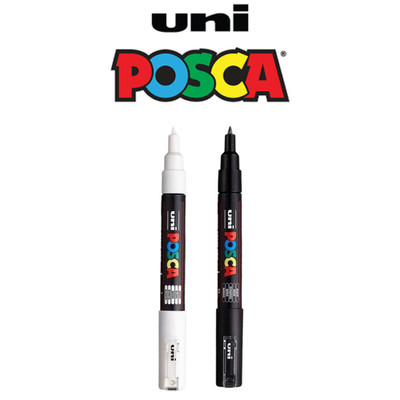 UNI Posca PC-3M Paint Markers   Black + White Reversible Fine Bullet Tip 2-Pack