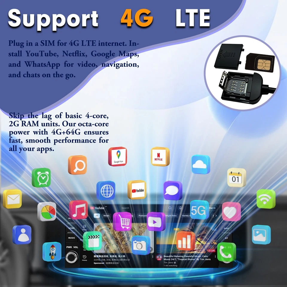 Android 13 Car Stereo 4G+64G 7" Wireless CarPlay Android Auto For Jeep Wrangler - Image 2 of 4