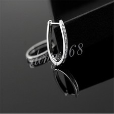 Women's Genuine 925 Sterling Silver Crystal 19x16mm U-Shaped Hoop Earrings C1054