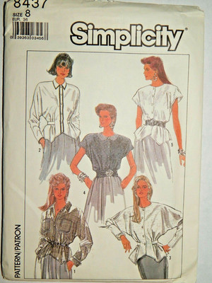Simplicity 8437 Blouse Top Sewing Pattern Ladies 8 Button Up Long Short Fitted