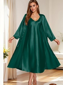 Women's Sexy Silk Pajama Set with Satin Robe and 2-Piece Pajama and Kimono