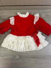 Vintage Christmas Red Velvet Dress Ruffles Lace 1980/90s Size 12 Month Baby