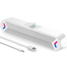 USB PC Speakers Wired Desktop Soundbar 10W Stereo Colorful Light White