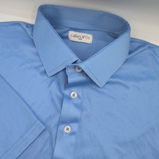 Collars and Co Dress Collar Polo Shirt Mens Large Solid Blue Performance Stretch