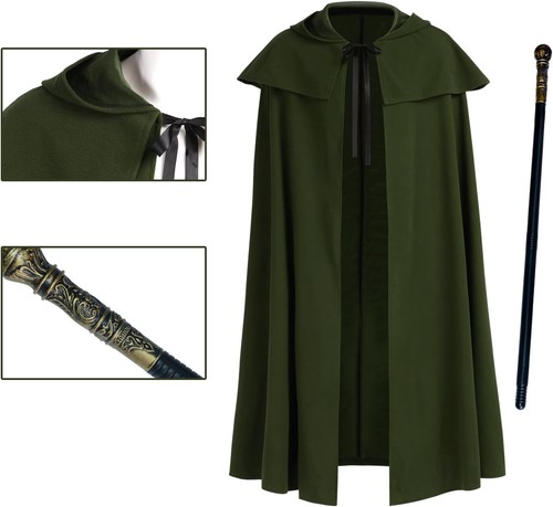 Renaissance Kapuzenumhang mit Zuhälterstock Mittelalter Hobbit Cape Hexenumhang Perfekt... - Bild 6 von 6