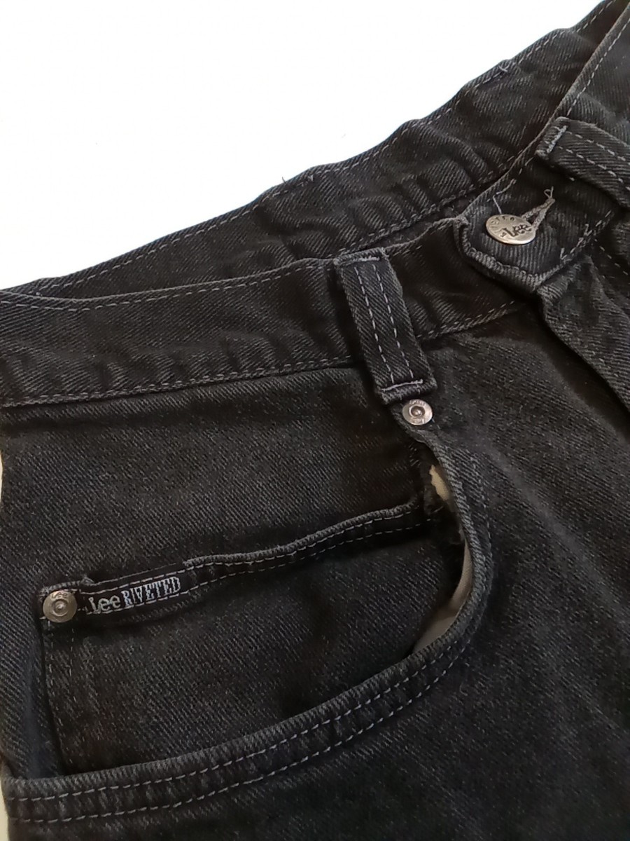 Vintage Lee Pipes Rivited Black Jeans Boys 26x24 Wide Leg Baggy