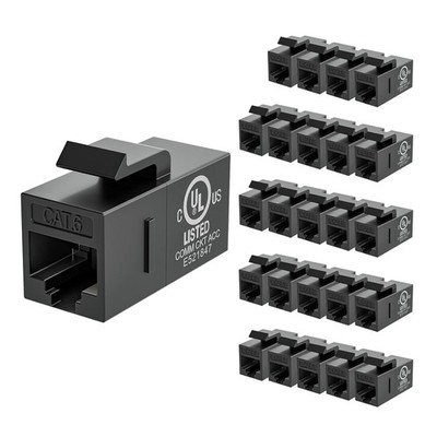 25-Pack Black RJ45 Keystone Couplers for Cat6/Cat5e Networks