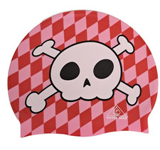 Graphic Silicone Swim Cap Skull and Cross Bones Pink Pirate Waterproof PINK