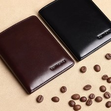 Genuine Leather Rfid Wallet for Men Slim Vertical Wallets Black Thin Short ID Cr