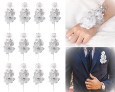 Set of 12 Artificial Silk Organza Craft Rose Flower, 12 Corsage Wristlet, 12 ...