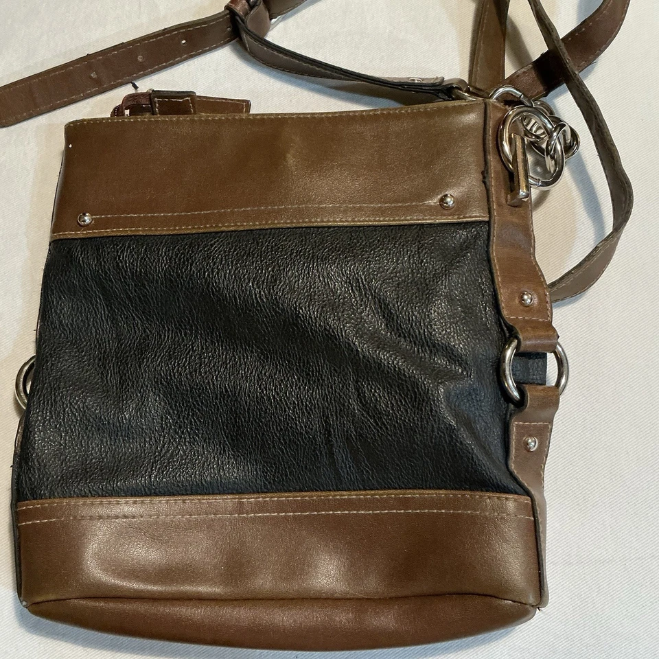 Bolso Bandolera Chaps Negro Marrón Imitación Cuero Bolso de Hombro Detalle de Cadena 9x10 Foto 3 de 4