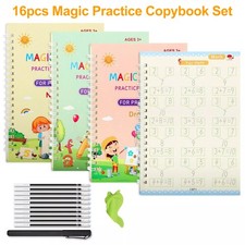 16 PCS Grooved Magic Practice Copybook Set Boys Girls Handwriting Book Reusable