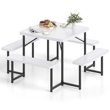Picnic Table Bench Set for 4-8 People w/All-Weather HDPE Tabletop &Umbrella Hole