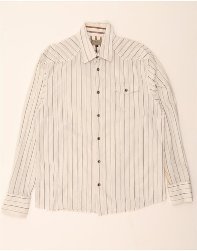 JACK & JONES Mens Graphic Shirt XL White Striped Cotton ZL08