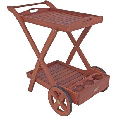 Servierwagen 88×54×80 cm 2 Etagen Eukalyptus oberes Tablett abnehmbar Teewagen