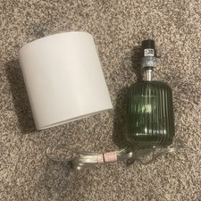 Ribbed Green Glass Table Lamp w/ White Drum F...