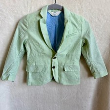 H M Kids Sz 6 Mint Green Herringbone Cotton Blazer Blue Lined Jacket 5-6Y