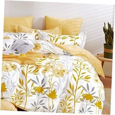 Duvet Cover Set 600 Thread Count White Floral Full Yellow  White Botanical