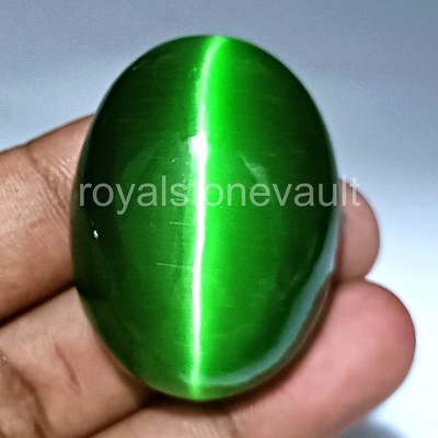 200.00 Ct Oval Shape Lab-Created Cats Eye Green IGL Certified Loose Gems 5SOV