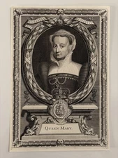 Antique Engraving – Queen Mary I of England – 17th/18th Century Royal Portrait 