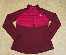 Adidas Pullover Girls XL Pink Burgundy Geometric Half Zip Performance Active Top