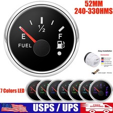 52mm Waterproof Gas Fuel Level Gauge 240-33ohms 7 Colors Led For Motorcycles Car