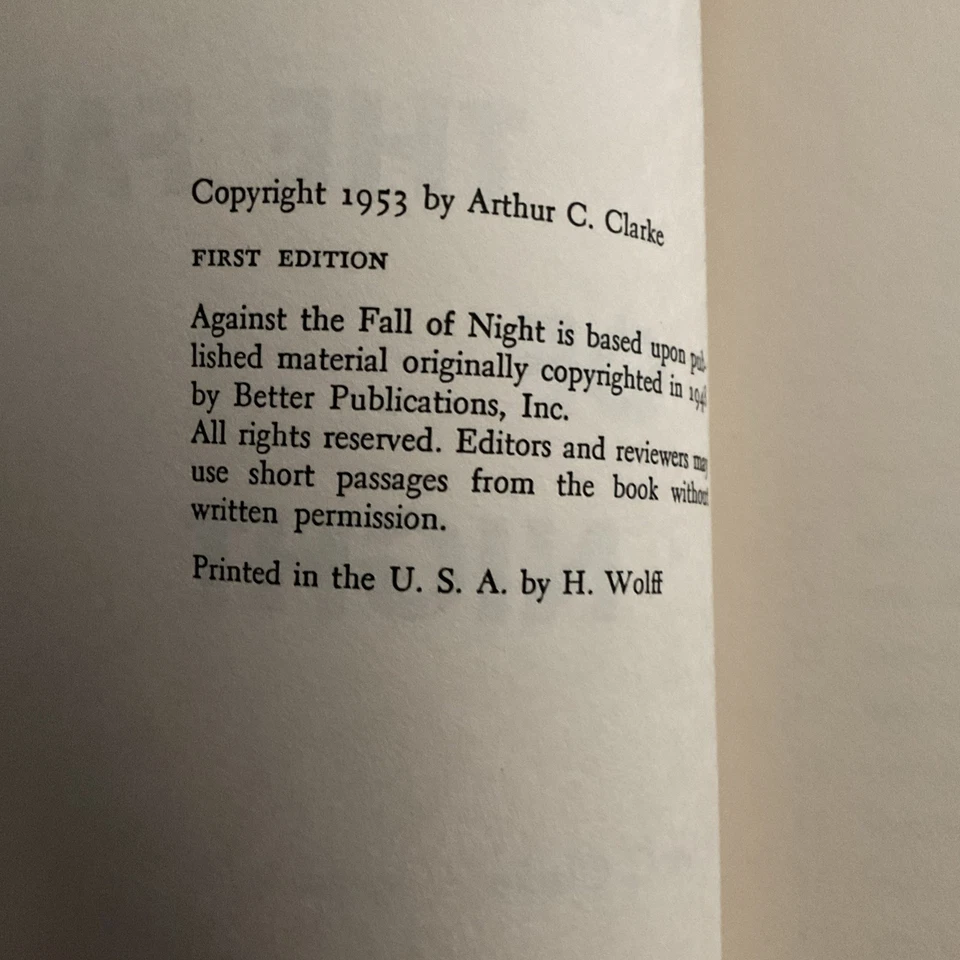 Against The Fall of Night by Arthur C. Clarke 1953 First 1st Edition Rare - Image 2 of 4