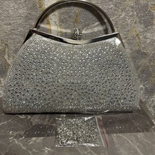 Luxury Rhinestone Beaded Silver Evening Clutch Bag for Wedding Christmas Party