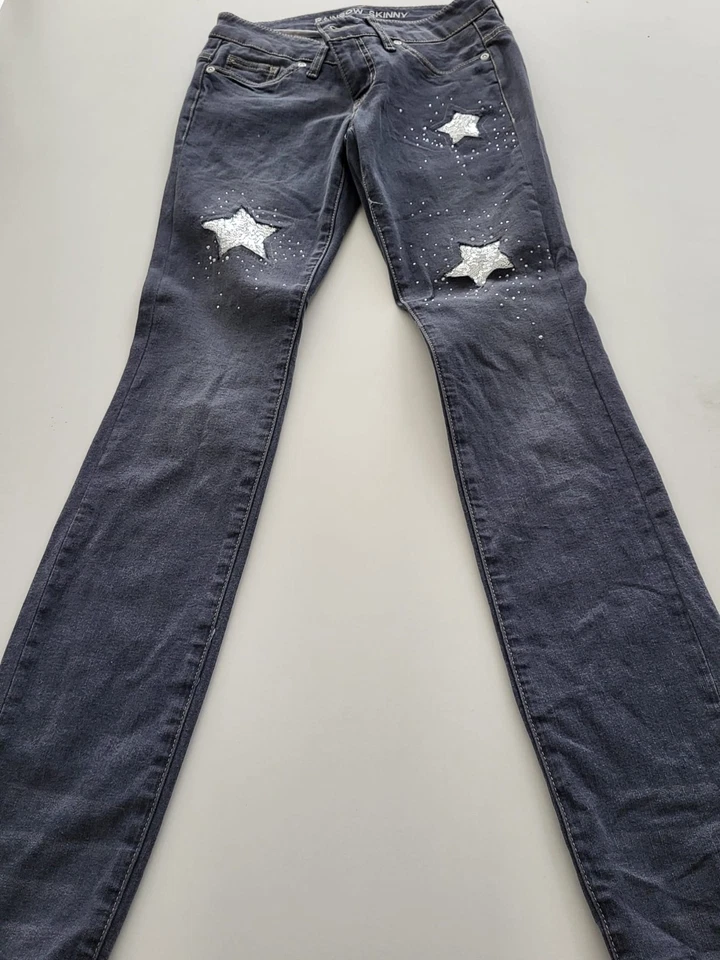 Jeans Rainbow Skinny Gr. 34 mit Glitzer Sternen und Glitzer Steinen in Grau Grey - Bild 2 von 4