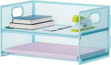 2 Tier Paper Organizer Letter Tray, Mesh File Organizer with Handle, Paper Sorte