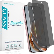 2 Pack Black Anti Spy Matte Screen Protector for iPhone 15, 15 Pro - Anti Glare