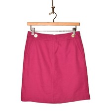 TALBOTS 70 Pink Textured Cotton A-Line Skirt Slash Pockets Button Accents 2P