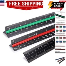 3 Pack 12 Inch Solid Aluminum Triangular Architect Scale Ruler Set, 3-Colors-...