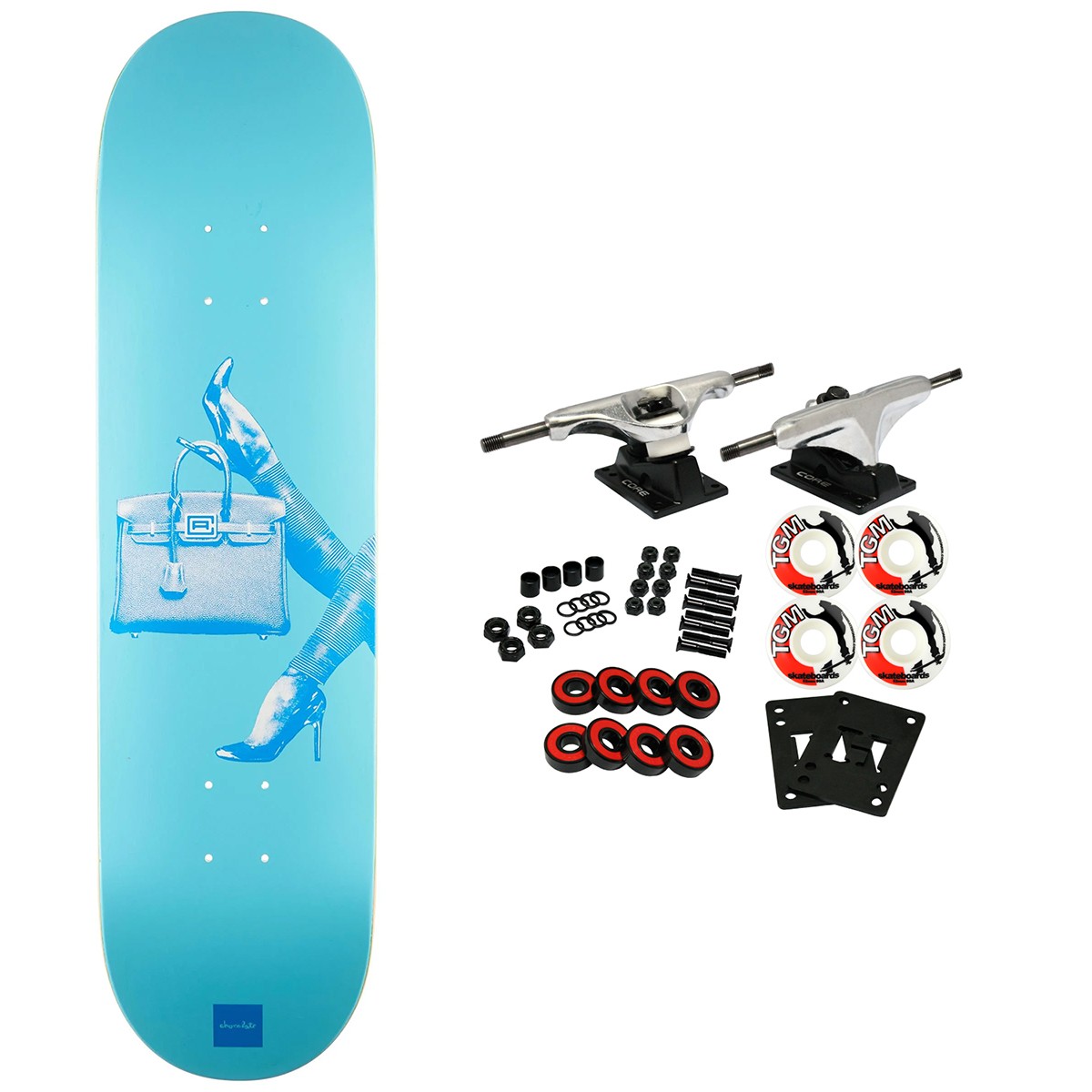Chocolate Skateboard Complete Aikens Purse Blue 8.25" x 31.8