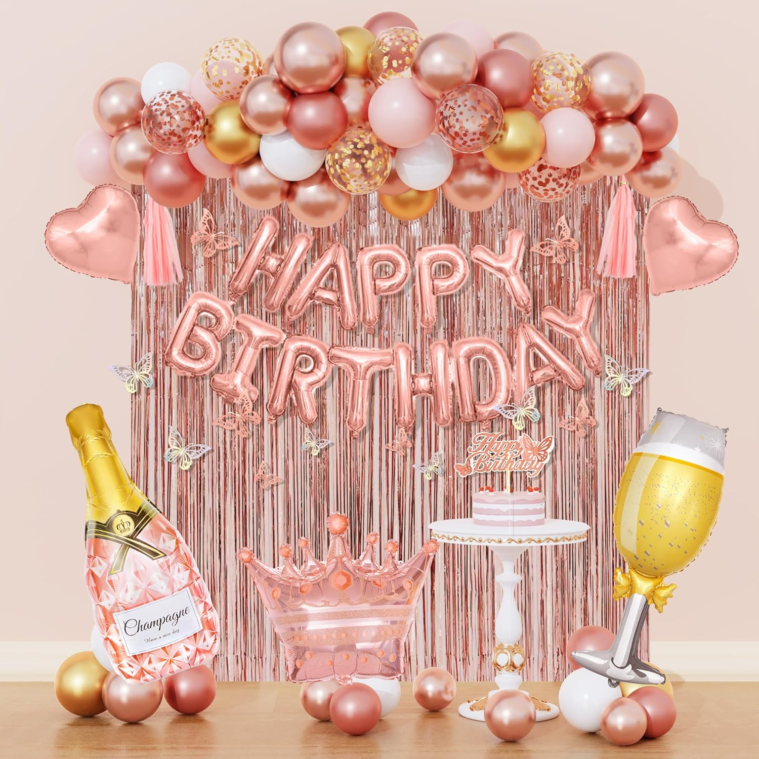 Rose Gold Birthday Party Decorations for Women Girls, Rose Gold Pink Confetti Fo