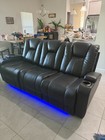 Black Faux Leather 3-Seat Reclining Sofa Console Cup Holders LED Lighting — photo 4