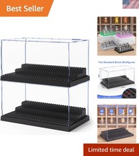 Versatile Minifigure Display Case - 360 Degree View with Movable Steps, Black