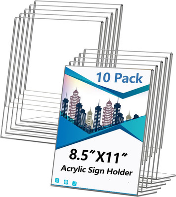 Acrylic Sign Holder 8.5x11 Inches, 10 Pack Clear Plastic Table Flyer Display Sta