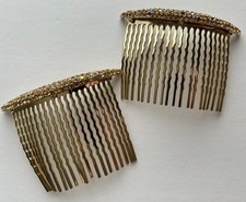 Lot /2 Vintage Crystal Rhinestones Yellow Gold Hair Combs Comb Accessories