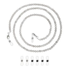 Natural Round Stone Beaded Eyeglass Chain for Women, 28 Inch Solid Grey