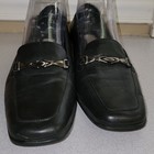Victoria Spencer Loafers Black Leather Size 8.5 M Silver Buckle Y2K Office Shoes — photo 1