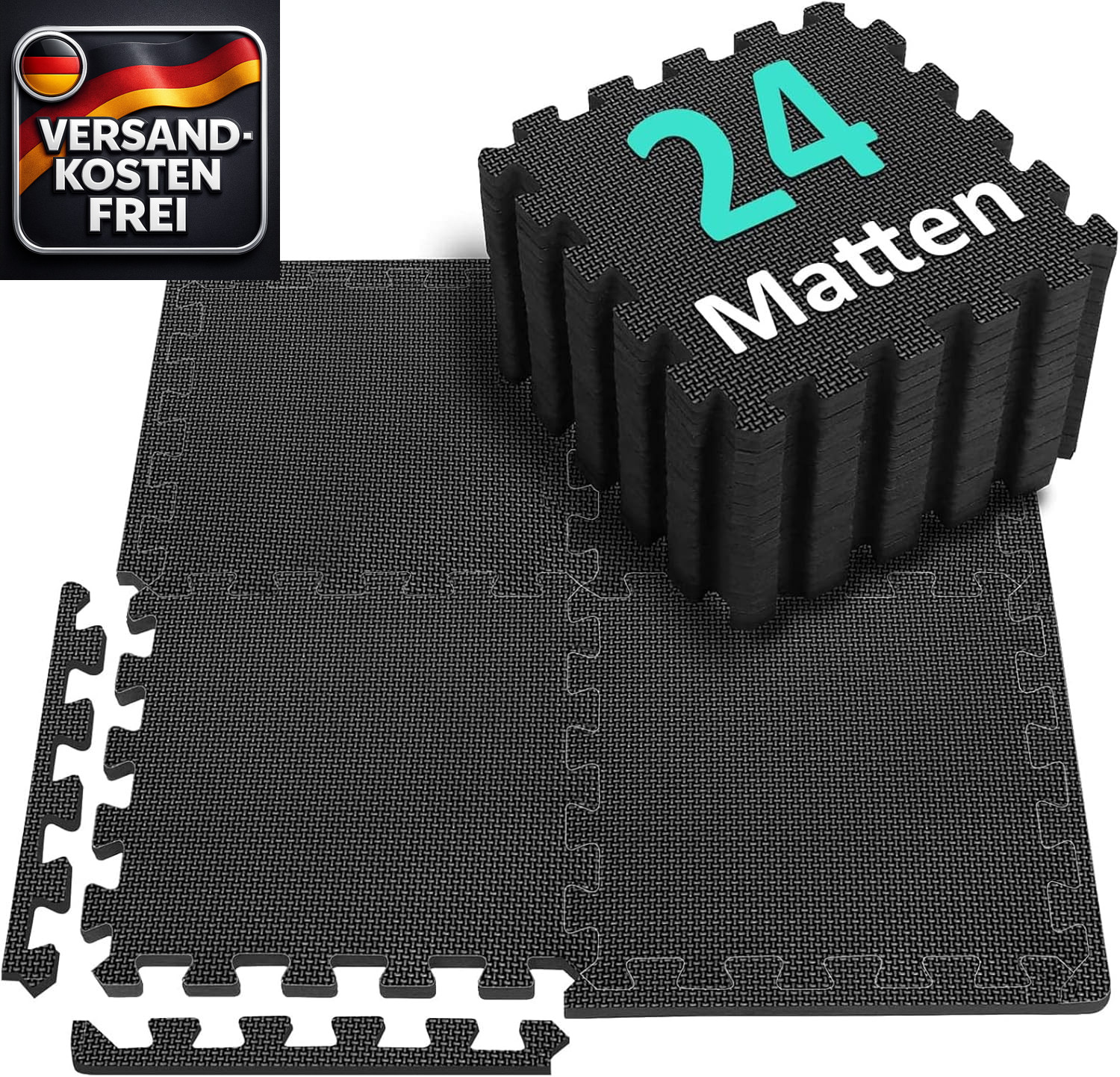 Bodenschutzmatte Set für Fitnessraum rutschfest flexibel 24-tlg EVA Schwarz