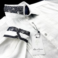 Robert Graham Geometrc Floral Tuxedo Style Linen Sport Shirt White XL 238